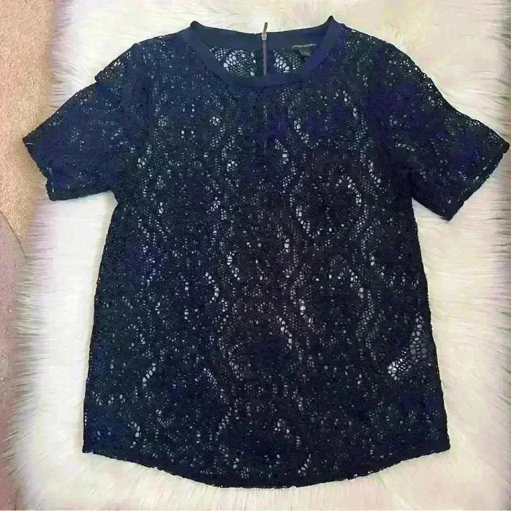 Banana Republic Navy Sheer Open Lace Top XS